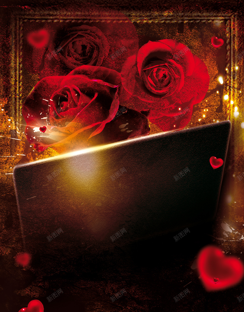 红色玫瑰花背景素材psd设计背景_88icon https://88icon.com 欧式边框 玫瑰花朵 发光体 渐变 红色 复古浪漫风 情人节 浪漫 梦幻