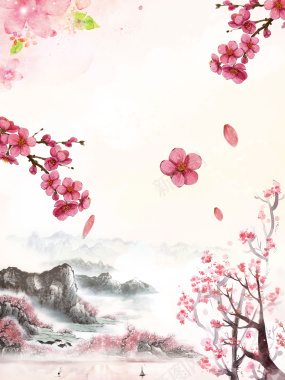 中国风浪漫桃花节海报背景素材背景