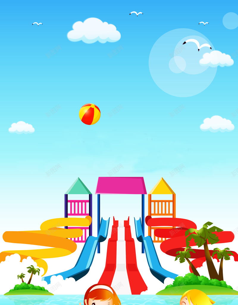 水上乐园游乐场促销海报jpg设计背景_88icon https://88icon.com 夏季旅游 水上世界 玩转夏日 游乐园 夏天 夏季 漂流 水上娱乐 儿童 蓝天