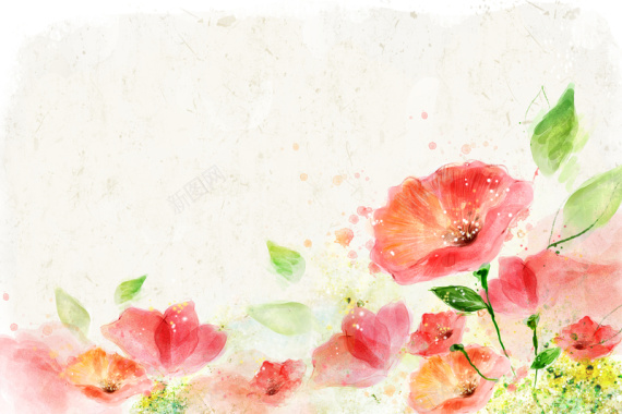 红色手绘花卉背景背景