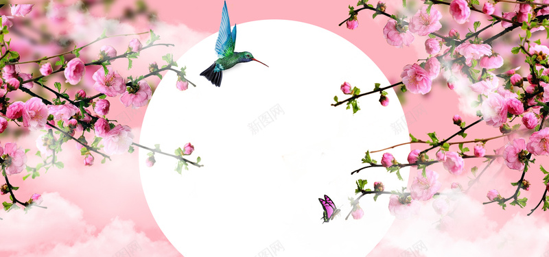 春天花瓣几何粉色banner背景psd设计背景_88icon https://88icon.com 开春 文艺 春季 春节 绿色 小清新 简约 素材 广告 设计 背景 活力 花瓣 花朵 鸟 云层 圆圈