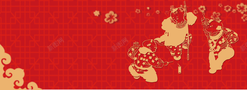 红色灯笼年画背景psd设计背景_88icon https://88icon.com 红色 灯笼 年画 梅花 复古 福娃 节日 政府 大气 中国风