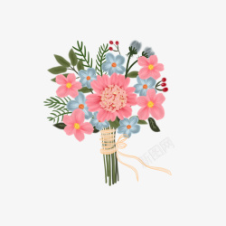 母亲节粉色系手绘花朵花捧花花束素材