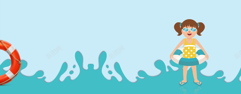 小孩游泳班训练卡通手绘蓝色背景背景