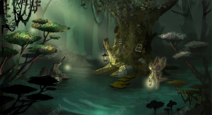 魔幻森林动漫场景素材背景