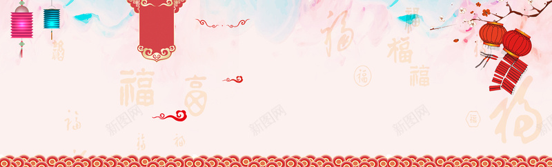 春节元素简约白色banner背景背景