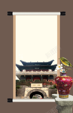 奎文门挂画花瓶艺术文化海报背景背景