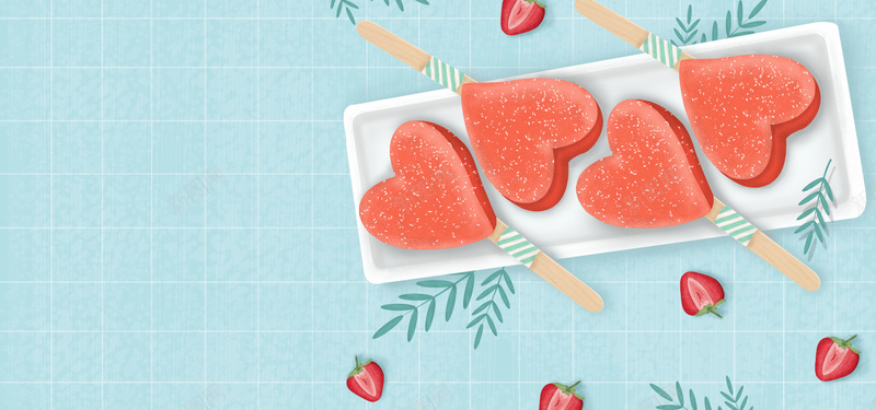 夏季西瓜冰棒手绘卡通bannerpsd设计背景_88icon https://88icon.com 冰凉一夏 夏季 夏天 水果 西瓜冰棒 手绘 卡通 可爱