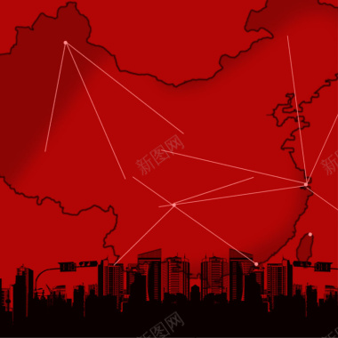 红色背景下的城市剪影背景