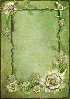 绿色花卉边框复古浪漫背景背景