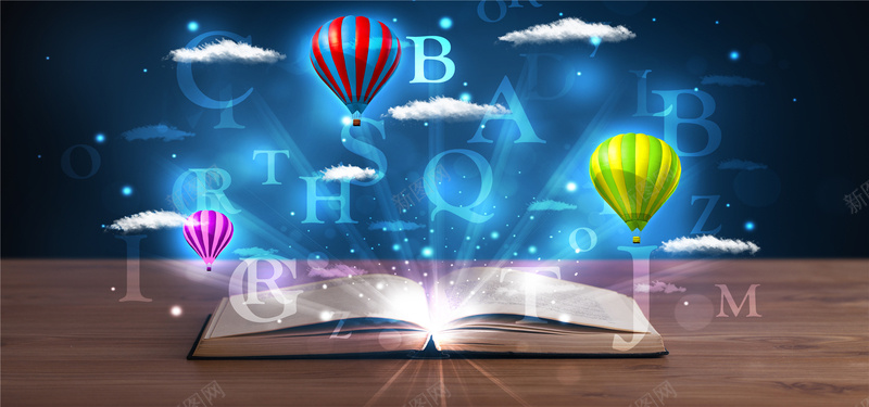 热气球魔术字母书本海报背景背景