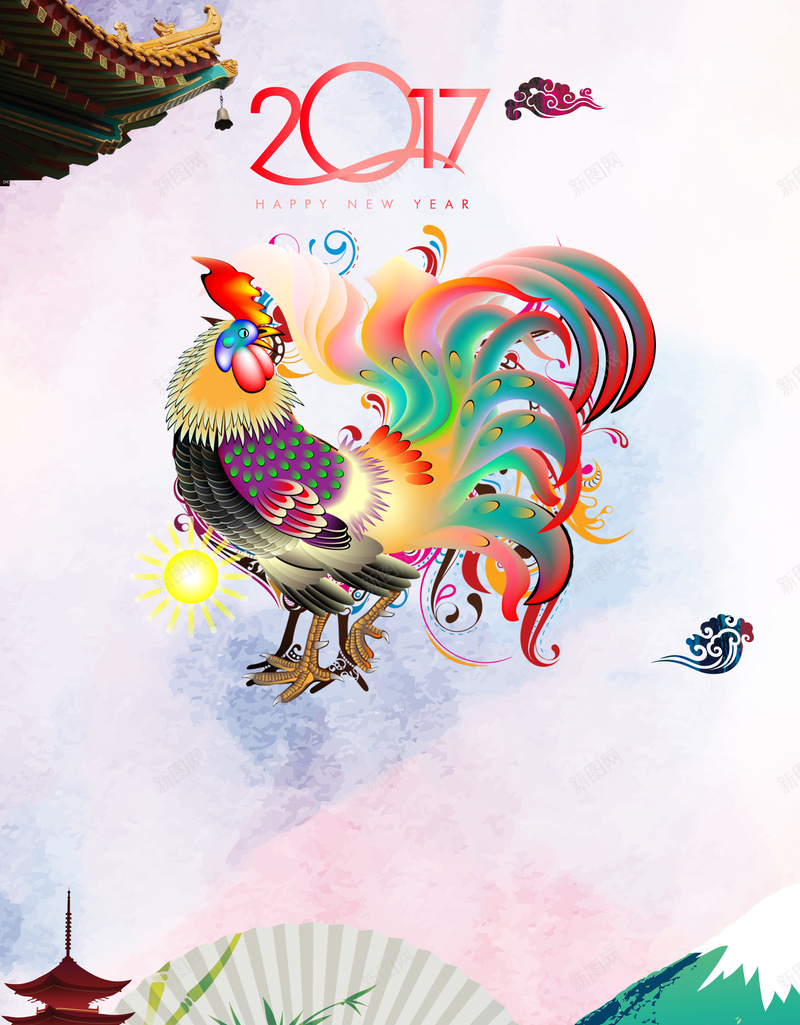 泼墨中国风2017鸡年背景素材jpg设计背景_88icon https://88icon.com 水墨海报 2017年春节海报 传统元素海报 鸡年背景 开心 中国风