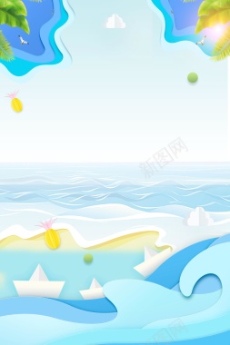 扁平抽象蓝色大海海报背景背景