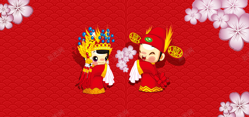 中式婚礼花瓣纹理红色banner背景背景