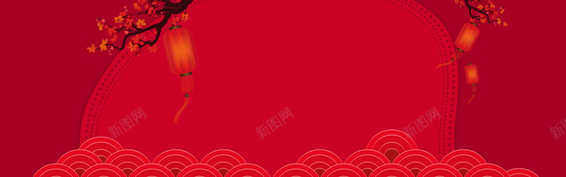 新年中国风扁平红色电商海报背景背景