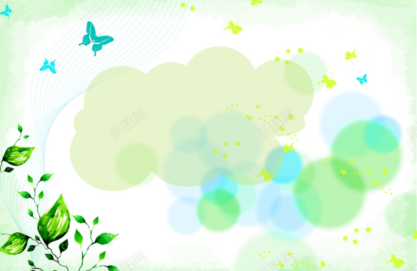 绿色手绘花纹PSD背景背景