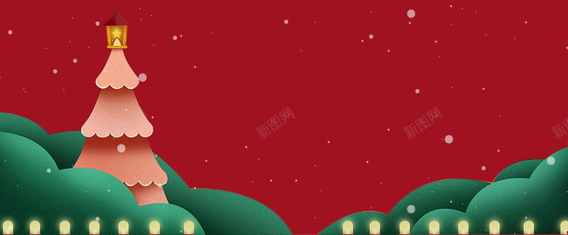 圣诞节文艺卡通雪花红色banner背景
