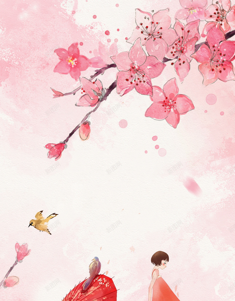 桃花醉彩绘古风桃林H5海报背景psd下载psd设计背景_88icon https://88icon.com 桃花醉 彩绘 古风 桃林 桃花 花瓣 黄鹂鸟 花折伞 小女孩 花枝 水彩 小鸟 H5 psd下载