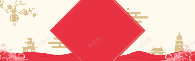 新年扁平几何红色金色电商海报背景背景