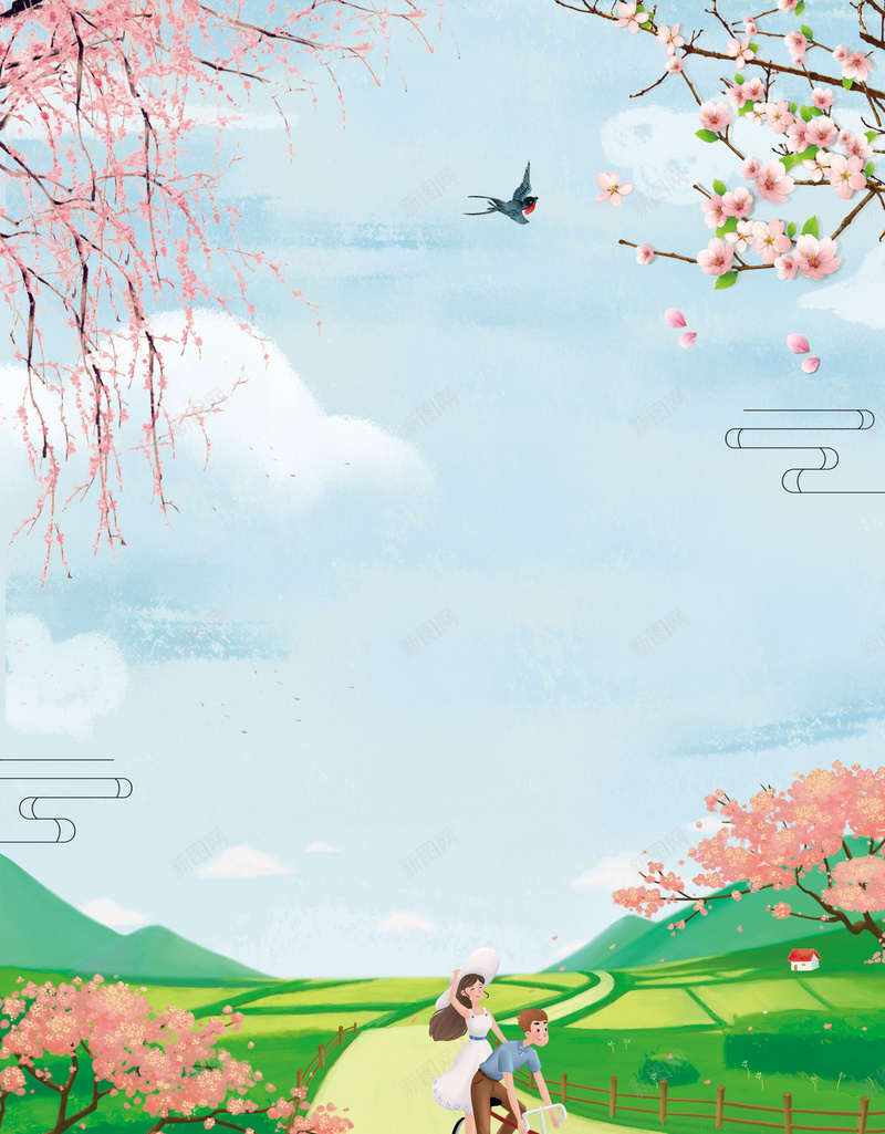 绿色手绘春天桃花节春季踏青赏花背景psd设计背景_88icon https://88icon.com 手绘 春天 春季 春游 桃花游玩 桃花节 绿色 花瓣 赏花背景 踏青