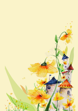 浅黄色花朵城堡海报背景背景