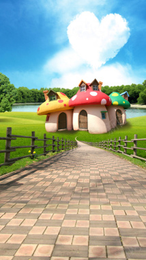 童话风蘑菇小屋H5背景元素背景