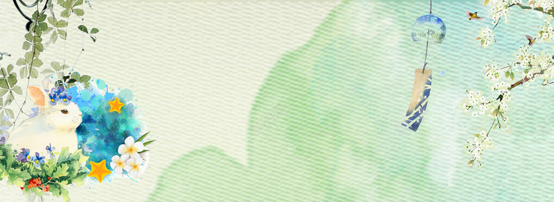 中秋节兔子渲染手绘绿色banner背景