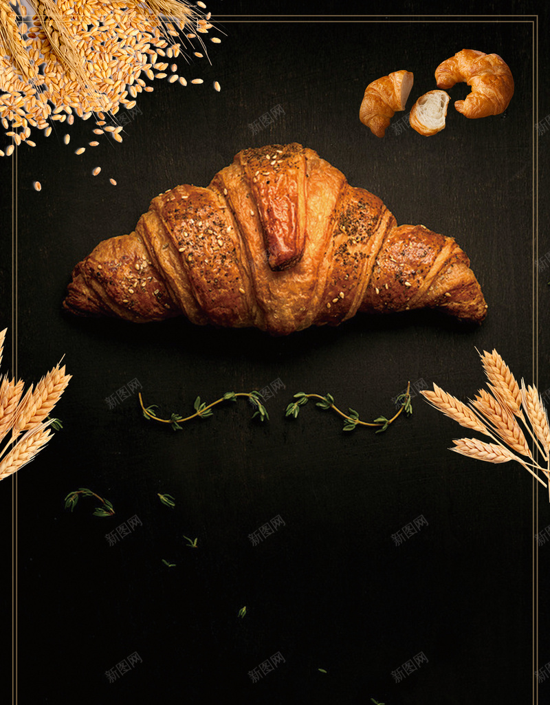 小麦面包烘培美食宣传海报psd设计背景_88icon https://88icon.com 现烤面包 黑色背景 烘培 边框 面包 面包文化 面包点心 麦子