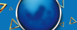 圆球形蓝色质感圆球形金色三角背景高清图片