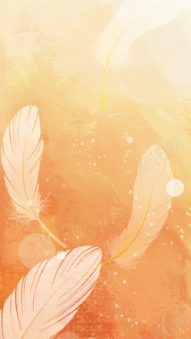 唯美羽毛橙色梦幻手绘背景素材背景
