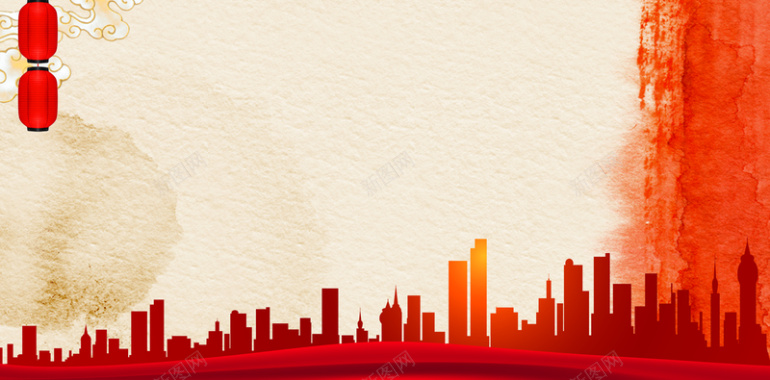 中国风红色城市建筑背景背景