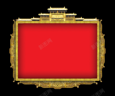 红色金黄故宫花纹金属边框背景背景