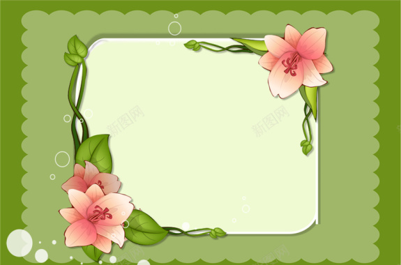 绿色花朵边框海报背景模板背景