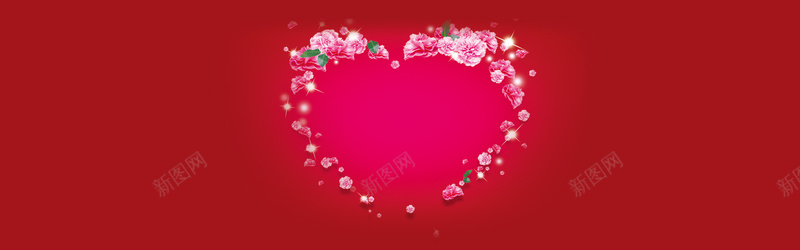 中国红爱心花环情人节海报背景背景