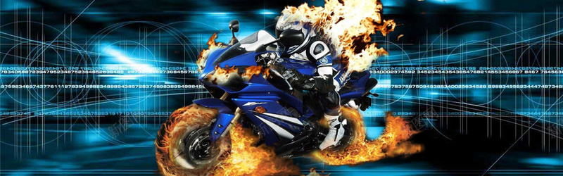 摩托车与火焰psd设计背景_88icon https://88icon.com 蓝色背景 摩托车 火焰 光 海报banner 科技 科幻 商务