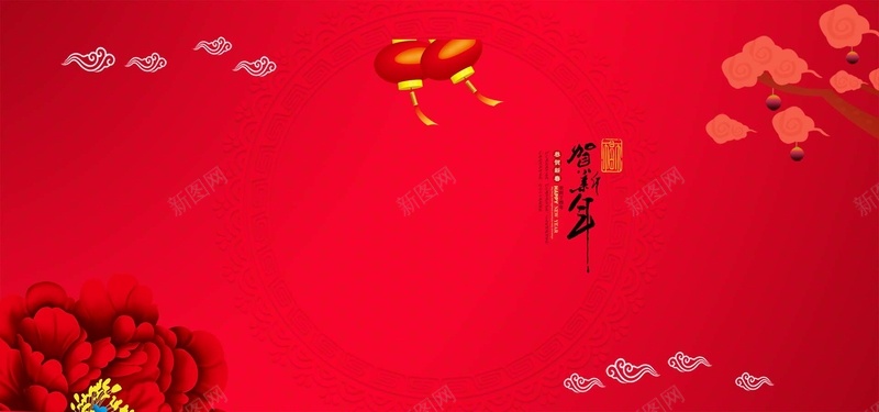 中国风鸡年红色纹理淘宝背景渐变花朵背景
