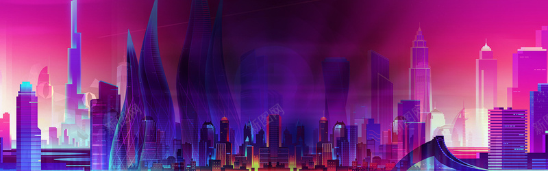 紫色酷炫城市建筑节日海报背景背景
