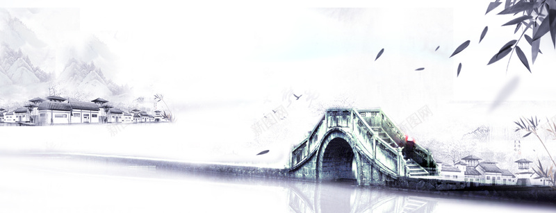 中国风水墨古桥背景素材背景
