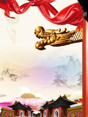 中式大气龙头二月初二龙抬头海报背景背景