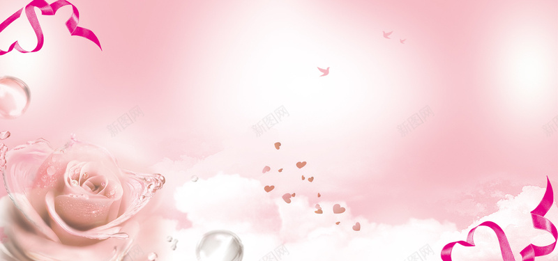 粉色唯美花瓣创意彩带浪漫背景背景
