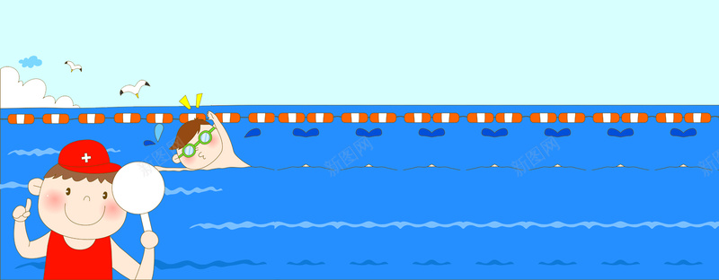 正规游泳比赛卡通扁平蓝色背景背景