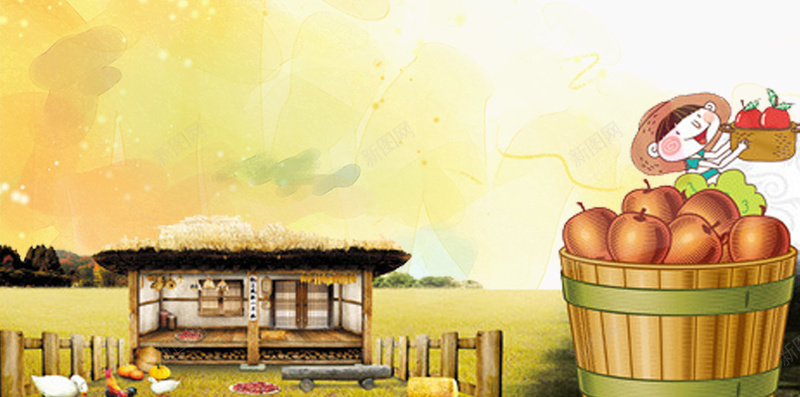 黄色简约果园农庄H5背景素材psd设计背景_88icon https://88icon.com 采摘季 采摘节 果园 简约 黄色 美味水果 水果采摘 自驾游 农家乐 丰收 灯笼 H5背景素材