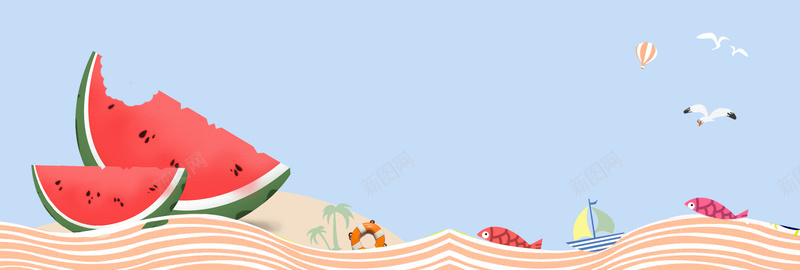 夏日上新卡通童趣手绘bannerpsd设计背景_88icon https://88icon.com 你好七月 促销 夏天 夏日上新 夏日风暴 手绘 插画海浪 新品上市 母婴用品 海浪 电商 缤纷夏日 西瓜