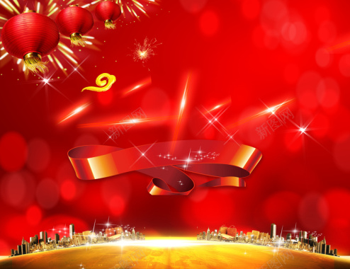 红底绚丽闪耀新年之夜海报背景素材背景