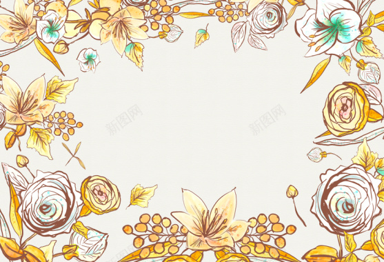 手绘金色花朵背景背景