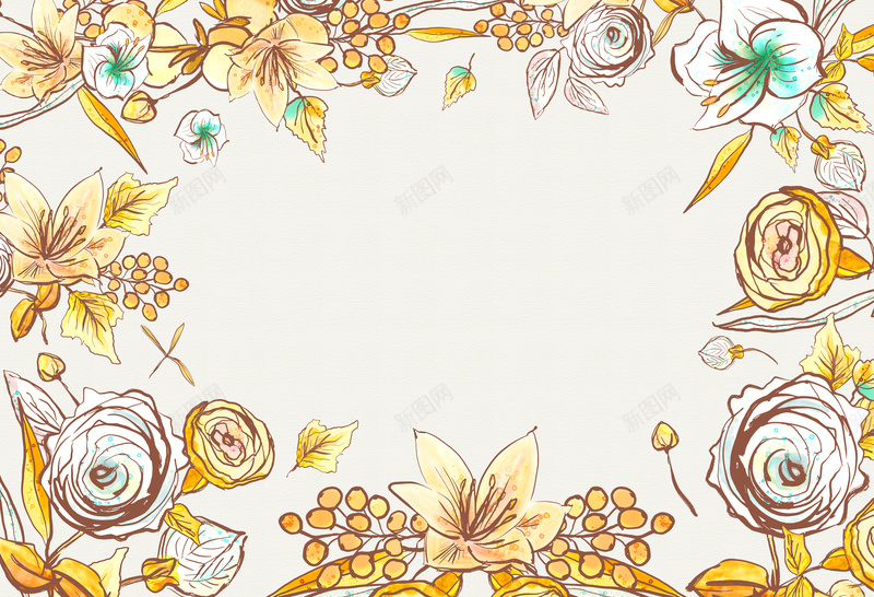 手绘金色花朵背景psd设计背景_88icon https://88icon.com 创意 手绘 植物 花朵 金色 简约 文艺 海报 背景