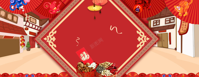 春节中国风设计红色背景海报banner背景