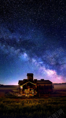 夜晚星空别墅H5背景元素背景