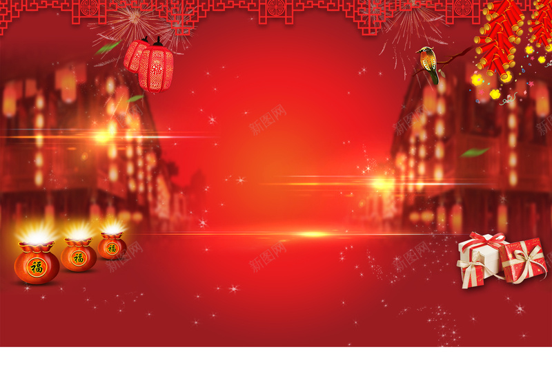 礼品灯笼鞭炮新年节日新年psd设计背景_88icon https://88icon.com 节日背景 元宵 喜庆 新年 春节 欢天喜地 团圆 海报 贺卡 礼品 灯笼 鞭炮