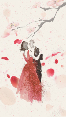 粉色手绘水墨浪漫情侣跳舞女神节背景图背景